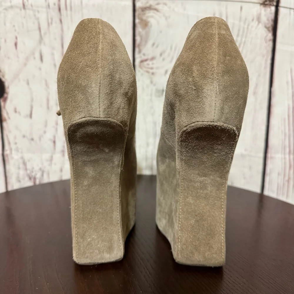 JEFFREY CAMPBELL NIGHT WALK heelless Stylish Tan Platform Wedge MaryJane Shoes 7